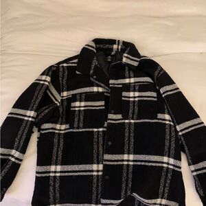 H&M - Black & White Plaid Button-Up Shacket